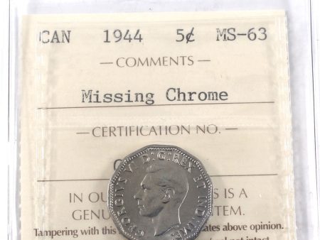 1944 Missing Chrome Canada 5-cents ICCS Certified MS-63 Fashion