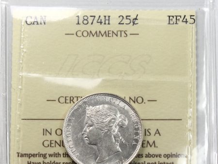 1874H Canada 25-cents ICCS Certified EF-45 on Sale