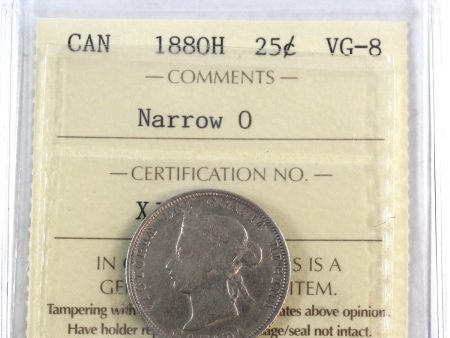 1880H Narrow O Canada 25-cents ICCS Certified VG-8 Discount