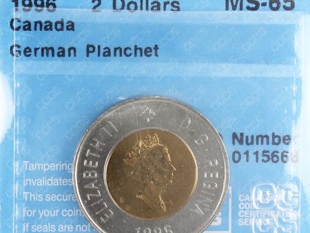 1996 German Planchet Canada Two Dollar CCCS Certified MS-65 For Sale