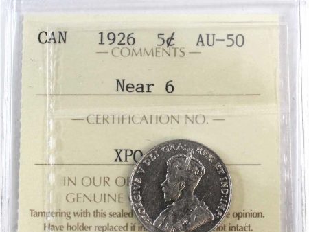 1926 Near 6 Canada 5-cents ICCS Certified AU-50 Cheap