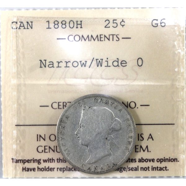 1880H Narrow Wide 0 Canada 25-cents ICCS Certified G-6 Hot on Sale