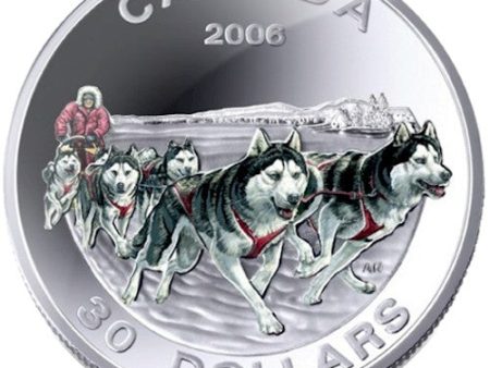 2006 Canada $30 Dog Sled Team Sterling Silver Coin. Online Hot Sale