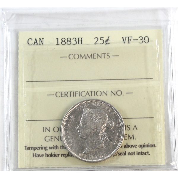 1883H Canada 25-cents ICCS Certified VF-30 Fashion