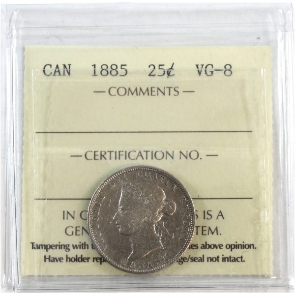 1885 Canada 25-cents ICCS Certified VG-8 Cheap