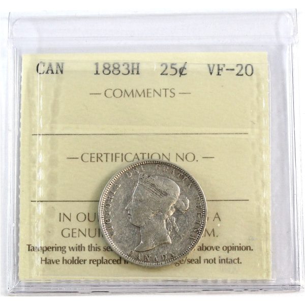 1883H Canada 25-cents ICCS Certified VF-20 Cheap